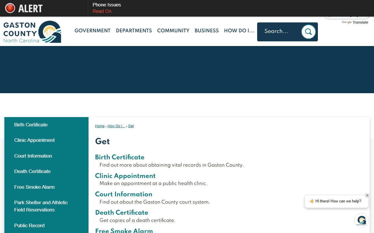 Gaston County Get services page linking court records requests