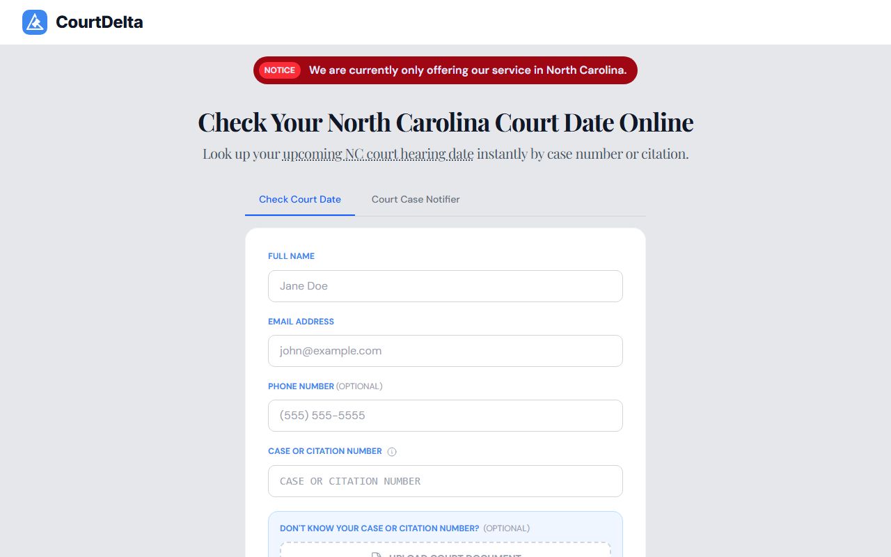 Gaston County court date search service search fields