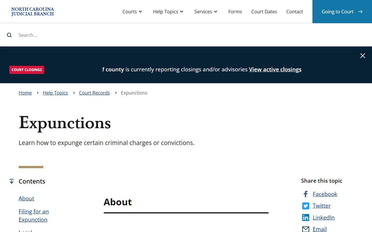 North Carolina expunctions help topic for Gaston County court records