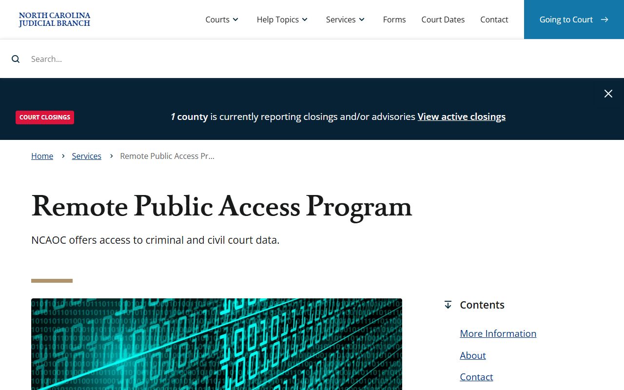 North Carolina Remote Public Access Program page for Gaston County court records