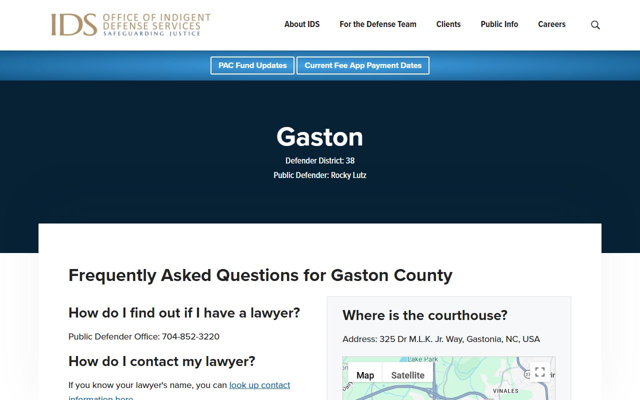 Gaston County Public Defender and Indigent Defense Services page
