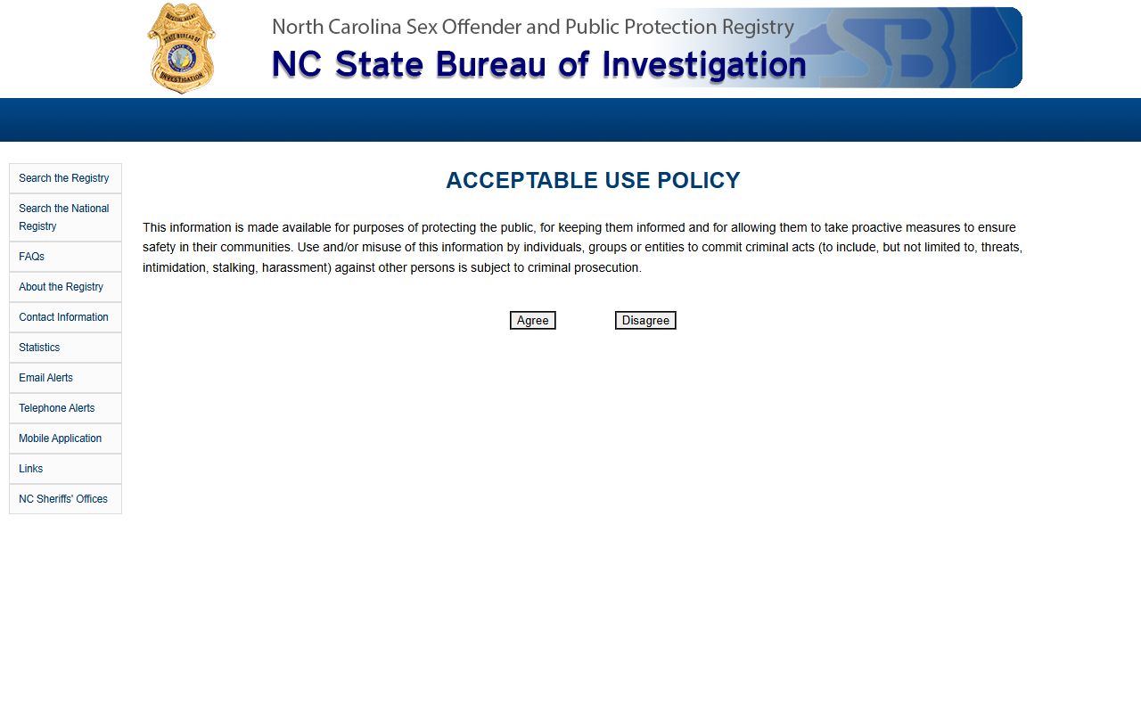 North Carolina Sex Offender Registry search page for Gaston County