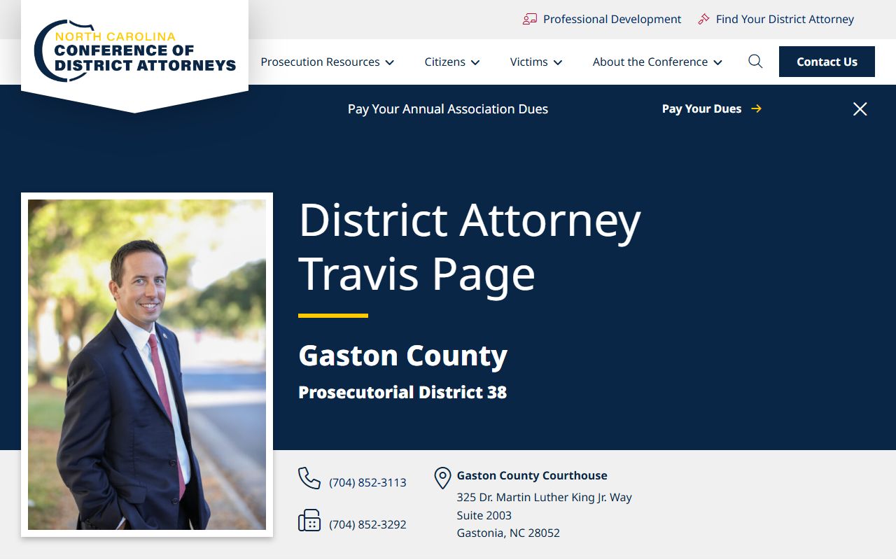 Prosecutorial District 38 District Attorney page for Gaston County