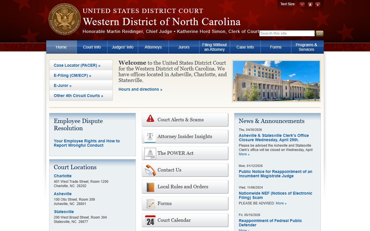 U.S. District Court Western District of North Carolina serving Gaston County