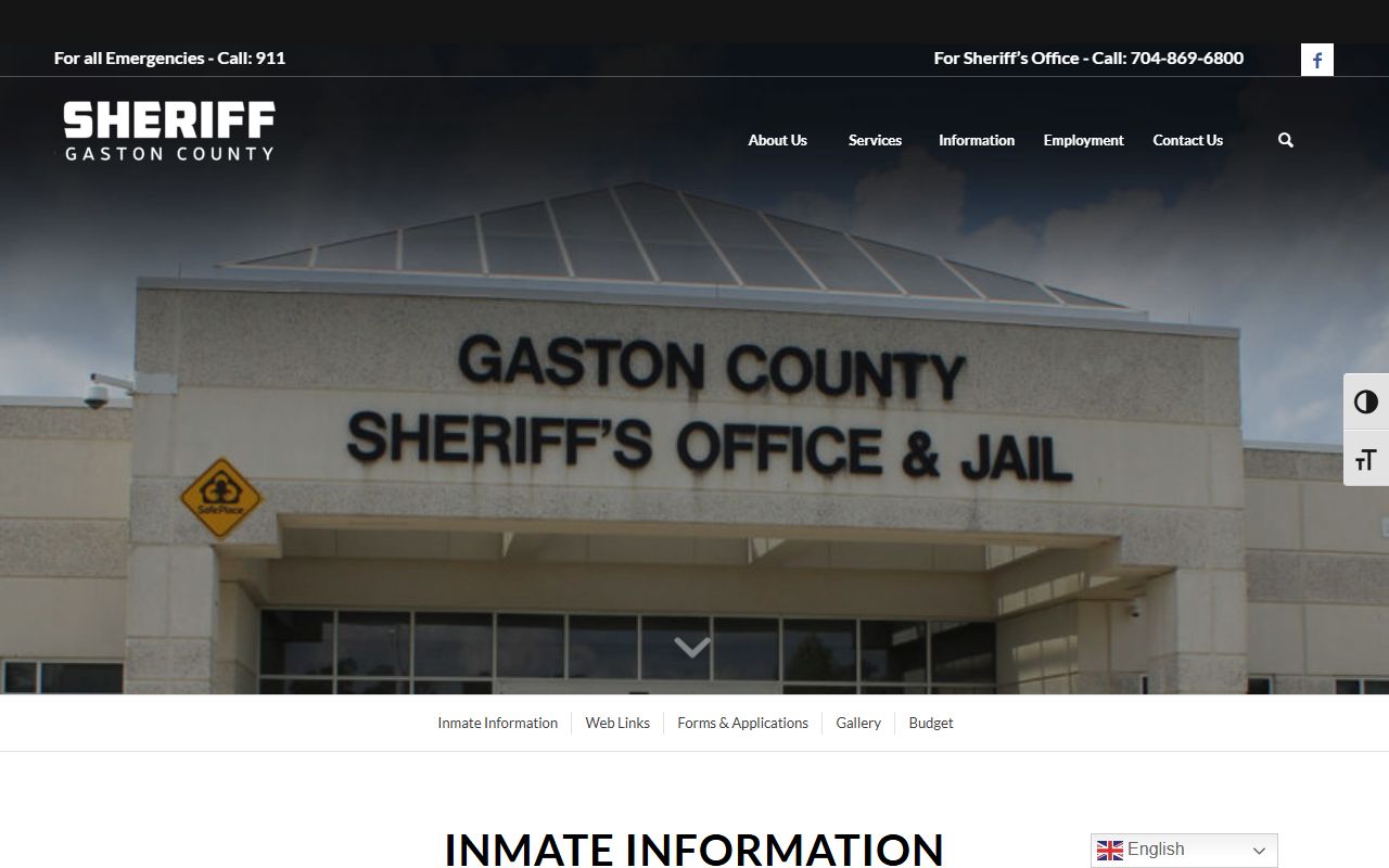 Gaston County Sheriff inmate information menu for jail records