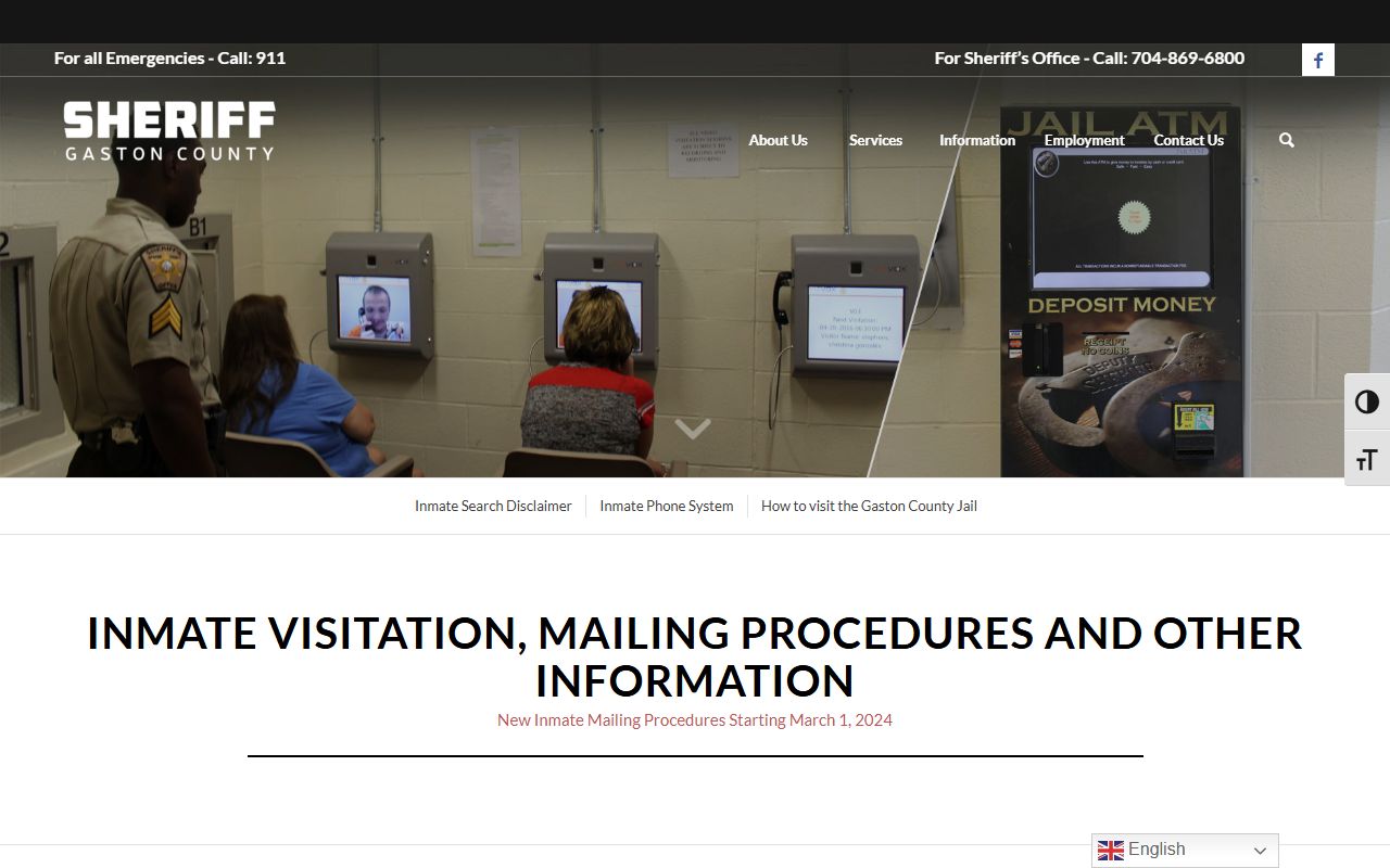 Gaston County Sheriff visitation schedule for jail inmates