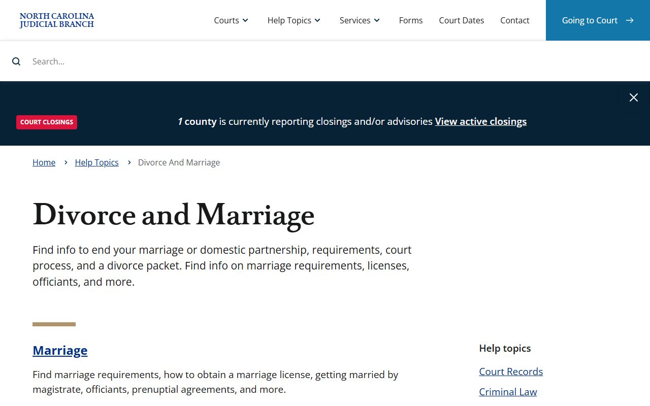 North Carolina divorce and marriage help topic for Gaston County records