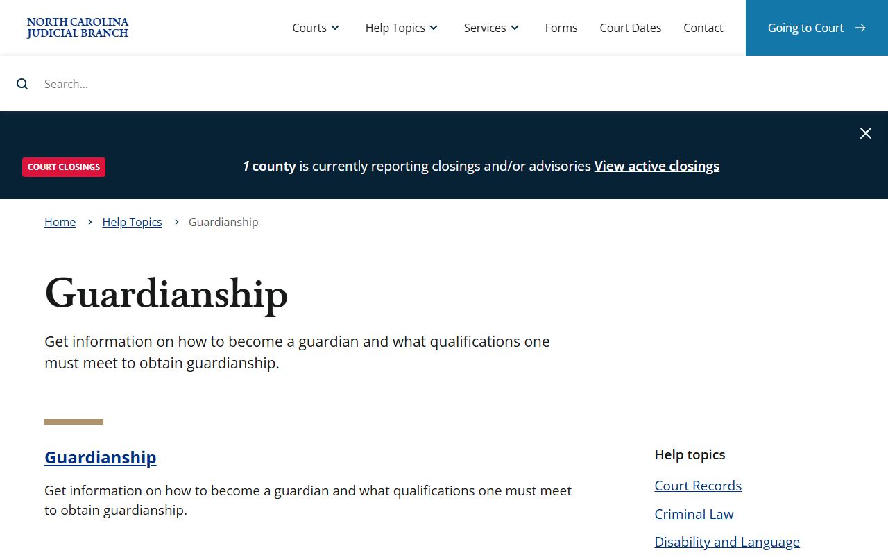 North Carolina guardianship help topic for Gaston County probate records