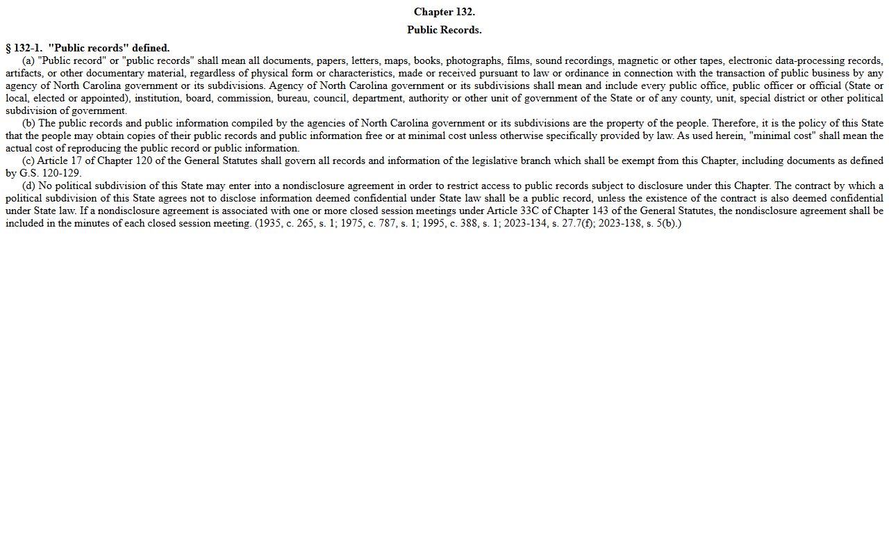 North Carolina G.S. 132-1 public records definition for Gaston County