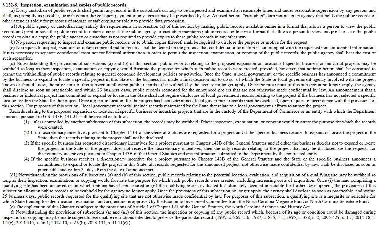 North Carolina G.S. 132-6 inspection of public records for Gaston County
