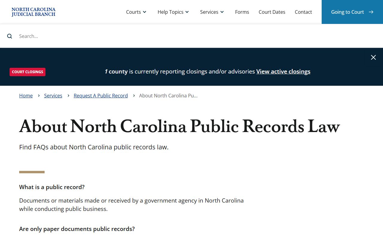 North Carolina public records law explainer for Gaston County public records