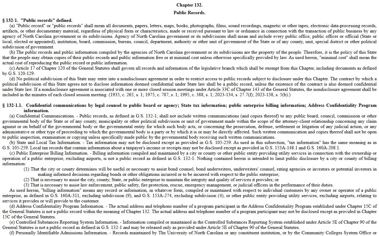 North Carolina Chapter 132 public records law for Gaston County