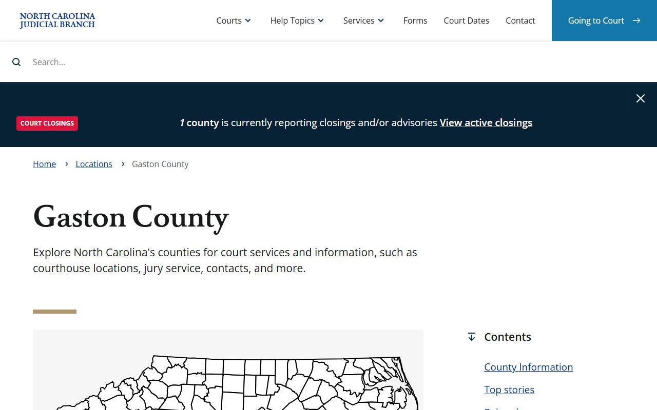 Gaston County court records landing page on the North Carolina Judicial Branch site